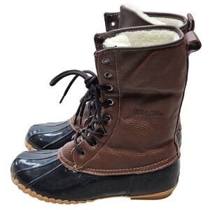 Totes Daphne Brown Black Faux Fur Lined Duck Boots Womens 9 Med Steel Shank